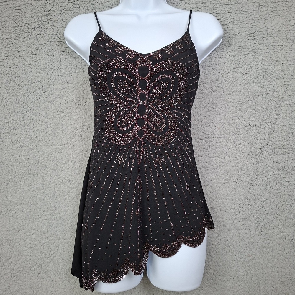 Lipstick y2k Small Black Beaded Assumetric Butterfly top Camisole Fairy Grunge